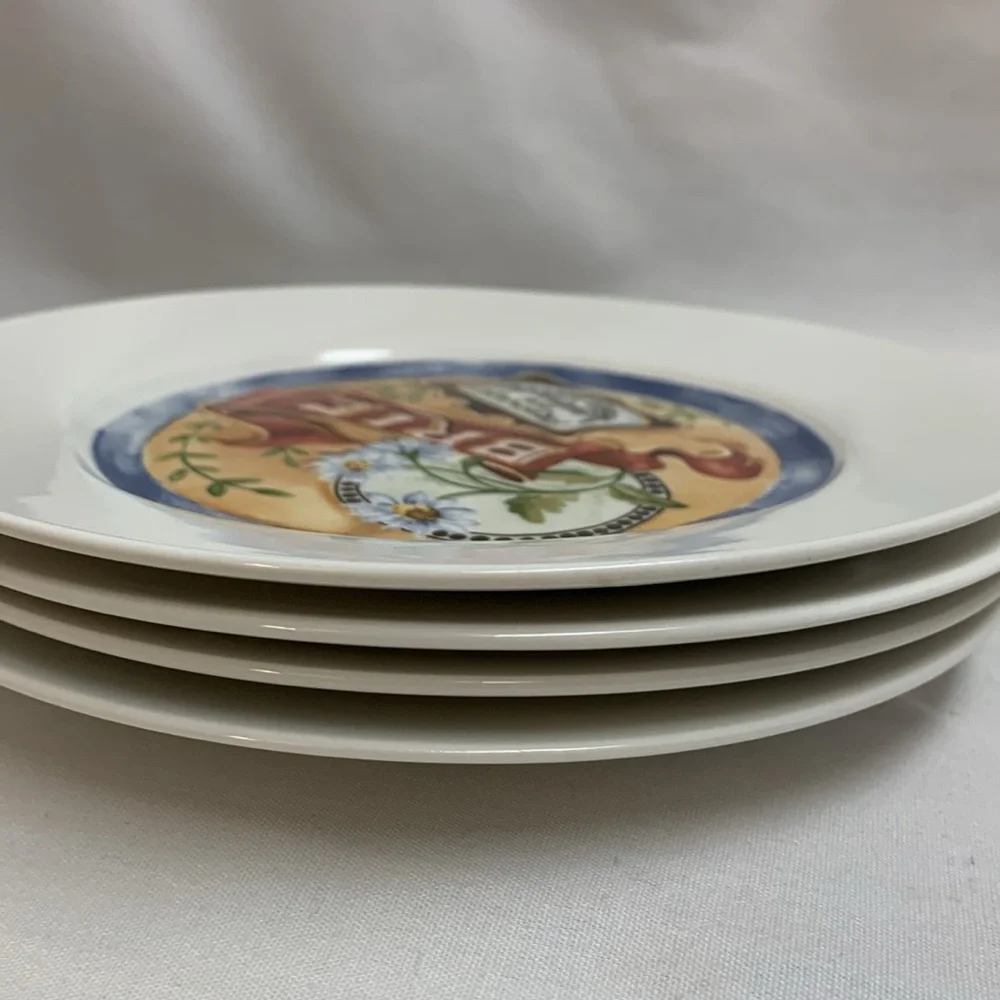 Set Of 4 Restoration Hardware Plates French Cheese Appetizer Dishes 7.5”